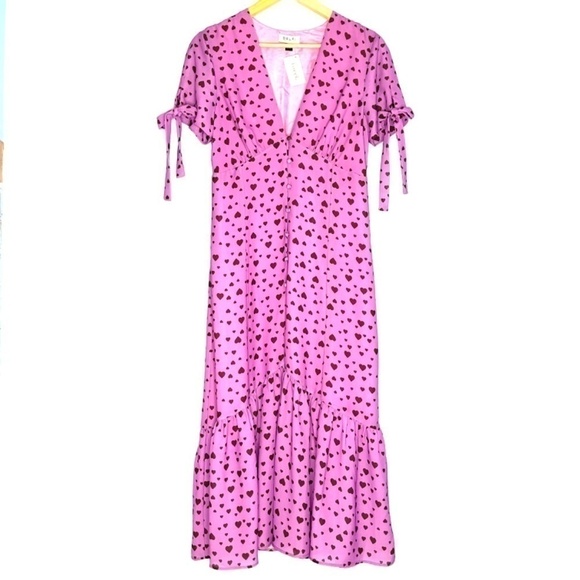 𝅺new Delfi Collective Purple Heart Print Yvette Midi Dress US M - Picture 3 of 11
